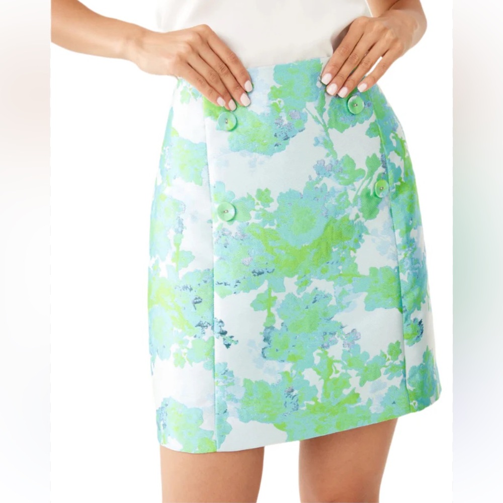 Abbey Glass Jessica Jacquard Mini Skirt Green Abstract Brocade Sz XL NWT